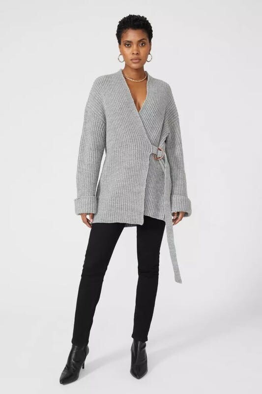 Principles Womens/Ladies Chunky Knit Wrap Cardigan Gray ShopStyle