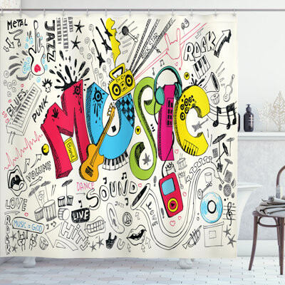 Ambesonne Music Shower Curtain Pop Art Doodle Style Art Multicolor