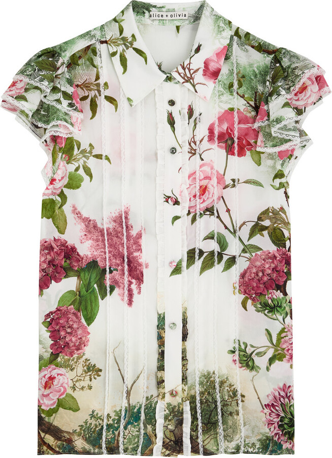 Alice + Olivia Minda Floral-print Silk Blouse