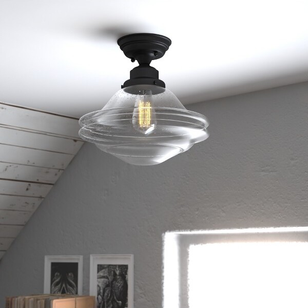 Vaxcel VAXCELHuntley12-inWBronzeFarmhouseSchoolhouseSemiFlushMountCeilingLightClearSeededGlass