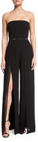 Thumbnail for your product : Halston Strapless Belted Wide-Leg Jumpsuit w/Thigh-High Slits