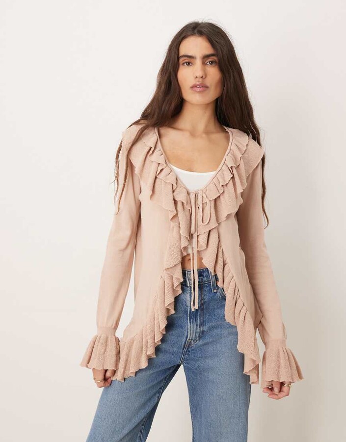Glamorous waterfall cardigan in beige