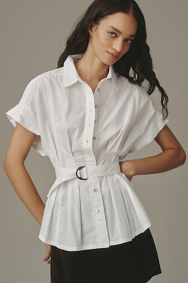 Pilcro The Bobbie Short Sleeve Belted Buttondown Shirt