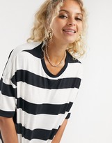 Thumbnail for your product : ASOS DESIGN boxy cropped t-shirt with chunky stripe in black and cream