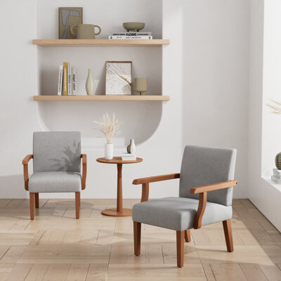 Red Barrel Studio Fabric accent arm chair set of 2 with round wood table - elegant and comfortable addition to any room