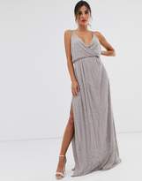 Thumbnail for your product : ASOS Design DESIGN wrap bodice maxi dress in linear and floral embellishment