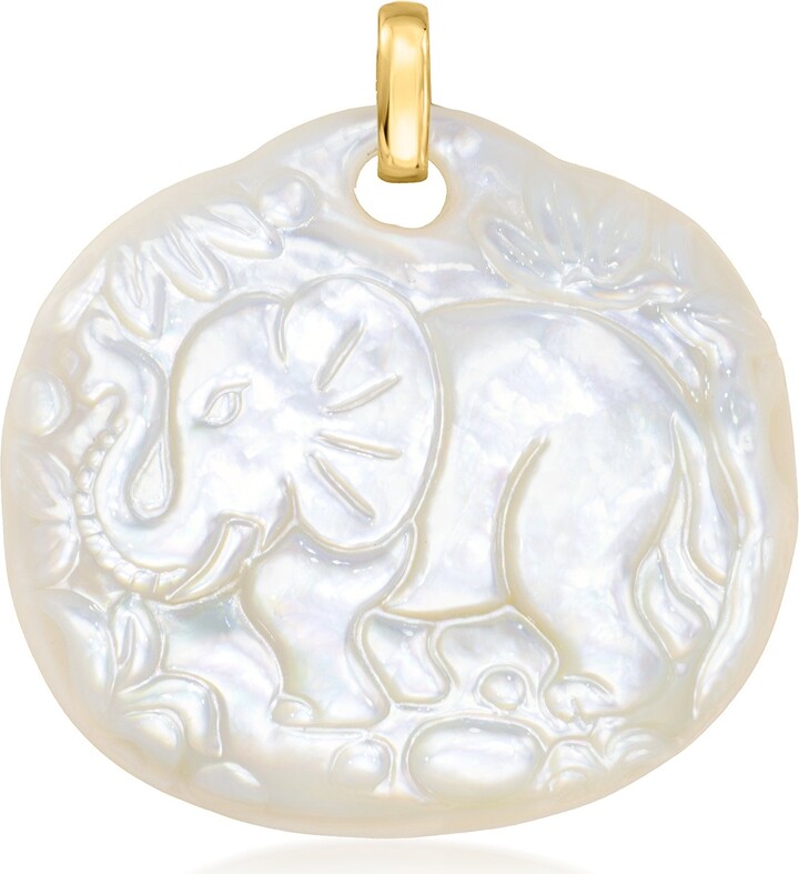 Ross-Simons Carved Mother-Of-Pearl Elephant Pendant With 14kt Yellow Gold