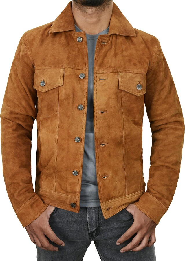 LPFACON men trucker jacket men's brown suede jacket mens suede