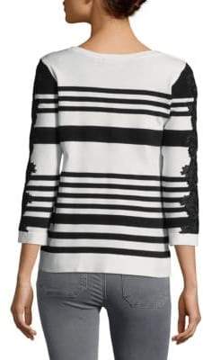 Lace-Sleeve Stripe Sweater
