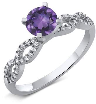 Gem Stone King 1.20 Ct Round Purple Amethyst 14K White Gold Engagement Ring