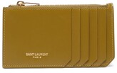 Thumbnail for your product : Saint Laurent Foiled-logo Zipped Leather Cardholder - Khaki