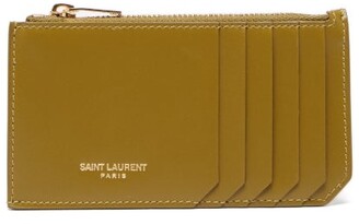 Saint Laurent Foiled-logo Zipped Leather Cardholder - Khaki