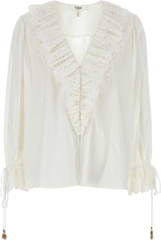 Chloé V-Neck Ruffled Blouse