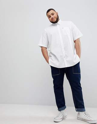 Tommy Hilfiger Big & Tall Stretch Poplin Short Sleeve Shirt Flag Logo In White