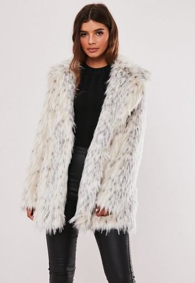 Missguided Cream Spot Faux Fur Coat