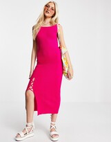 Thumbnail for your product : Miss Selfridge knitted maxi dress low back and lattice detail in bright pink
