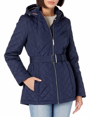 Tommy hilfiger quilted waist tie hooded coat Clearance