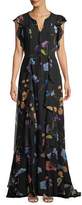 Thumbnail for your product : Escada Floral-Print Ruffle A-Line Silk Evening Gown