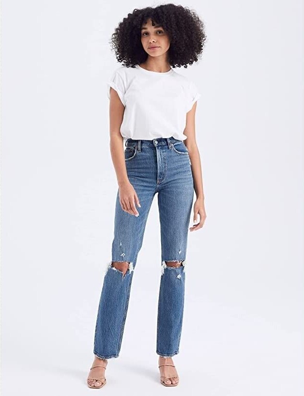 Jeans Womens 26 Blue Denim Distressed High Rise Retro ERK389 (Blue,Regular,26)