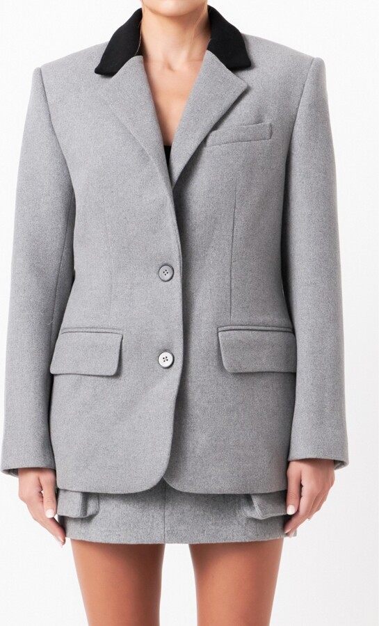 Grey Lab Women's Wool Oversize Blazer - Grey/black