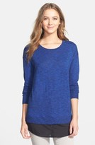 Thumbnail for your product : Kensie Woven Inset Speckled Mélange Sweater