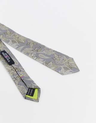 Twisted Tailor tie in gray with floral print
