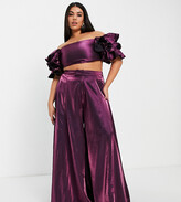 Thumbnail for your product : Yaura Plus super wide leg pleated trouser co-ord in plum