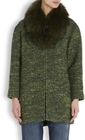Thumbnail for your product : Alice + Olivia Anina green fur trimmed bouclé coat