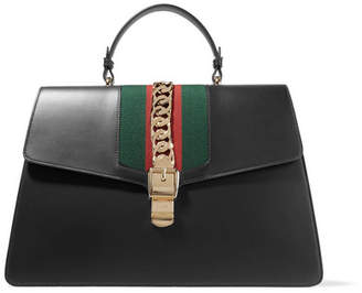 Gucci Sylvie Large Chain-embellished Leather Tote - Black