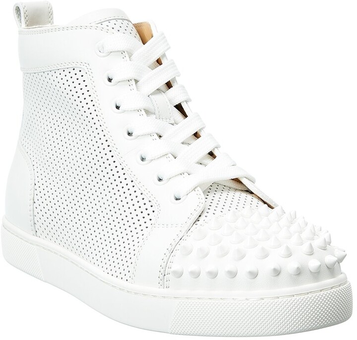 Shop Christian Louboutin Lou Spikes canvas high-top trainers by