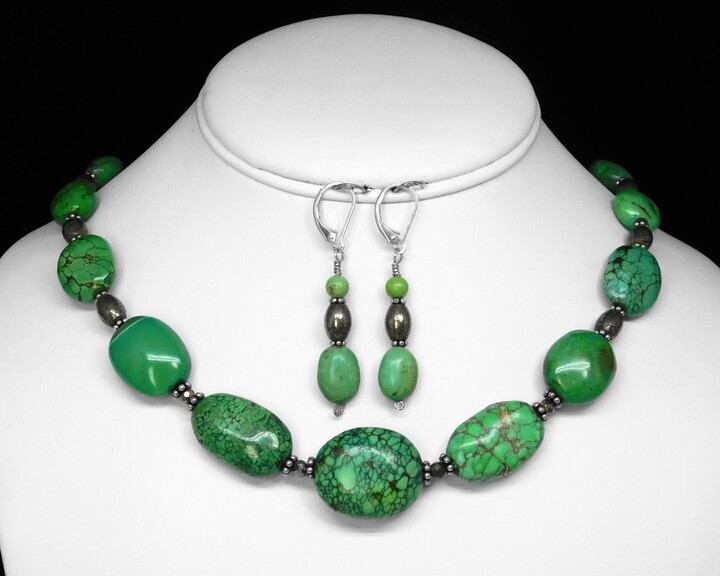 Etsy Carico Lake Turquoise Necklace & Earrings Sterling Silver Nevada Green