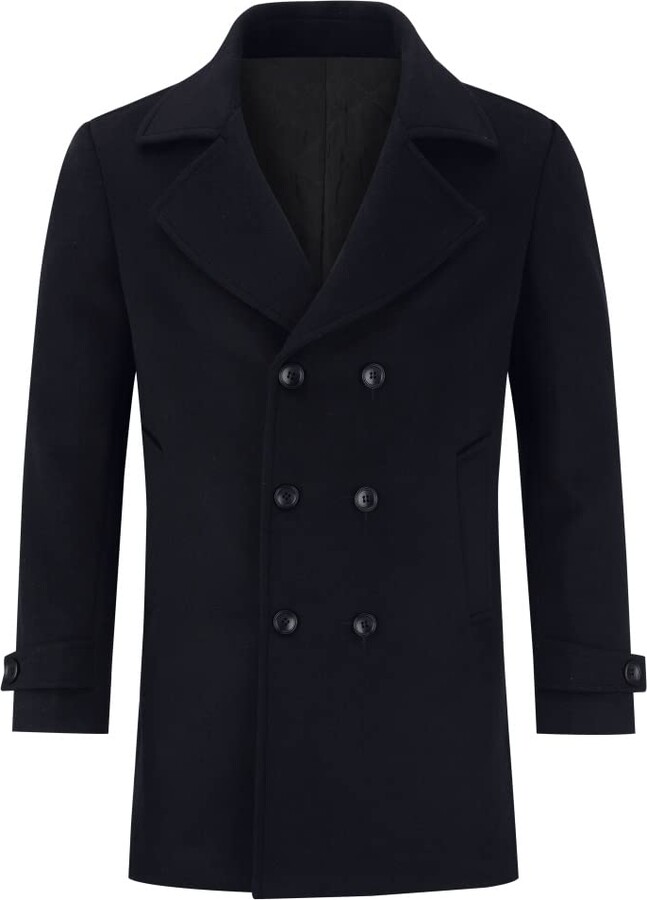 Allthemen Mens Wool Winter Coat DoubleBreasted Trench Overcoat Mid Length Warm Coat Regular Fit