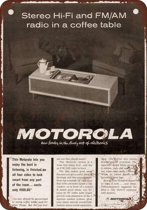 Wall-Color 7" x 10" Metal Sign - 1963 Motorola Stereo Coffee Table - Vintage Look Reproduction