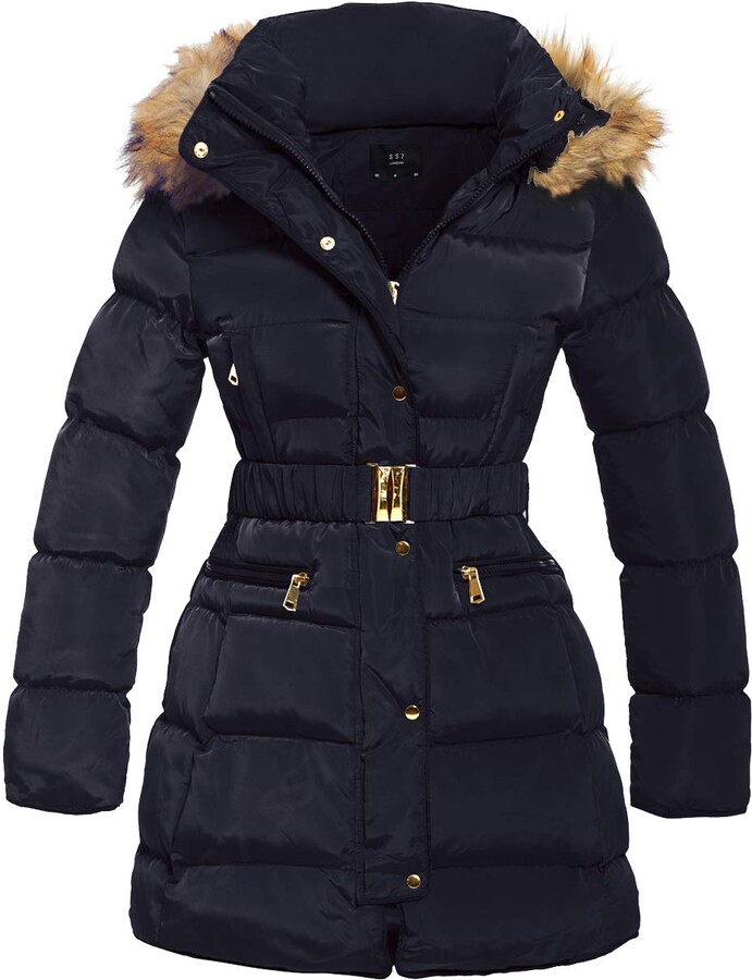 SS7 Women's Padded Faux Fur Hood Winter Parka Coat Sizes 8 to 16 (UK ...