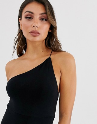 ASOS DESIGN going out one shoulder bodycon midi dress in black