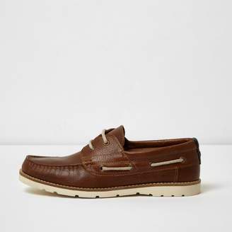 River Island Mens Tan brown rubber sole leather boat shoes