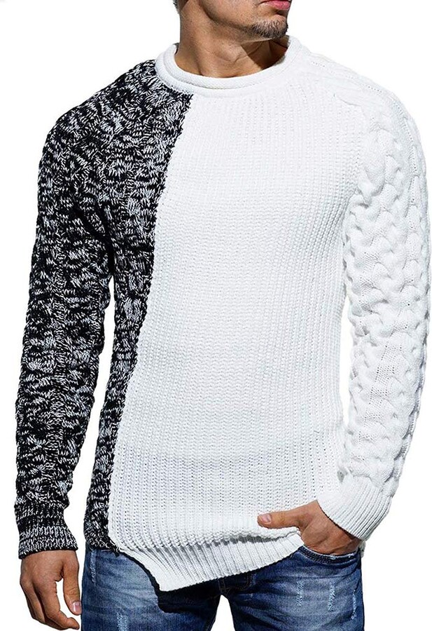 Gemijacka Mens Crew Neck Jumper Winter Warm Knit Sweater Cable Causal Slim fit Knitted Pullover