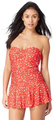 Beach Collection - Red Bird Print Tummy Control Skirt Swimsuit