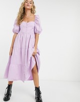Thumbnail for your product : Bershka button down tiered poplin smock dress in lilac