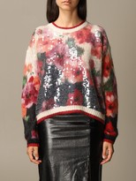 Thumbnail for your product : Twin-Set Twin Set Sweater Oversized Crewneck With Flower And Sequin Print