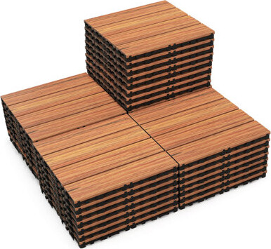 Costway 36 Pcs Interlocking Deck Tiles Anti-slip Floor Tiles For Poolside All Weather