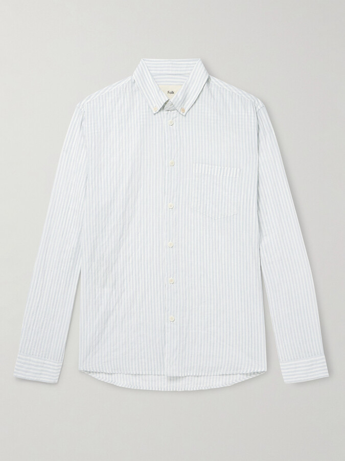 Folk Button-Down Collar Striped Cotton-Blend Seersucker Shirt