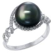 Thumbnail for your product : Effy 14k White Gold Diamond and Black Tahitian Pearl Ring
