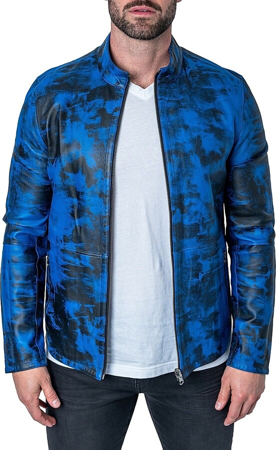 Maceoo Men's Leather Lab Jacket - Blue - Size XXXL