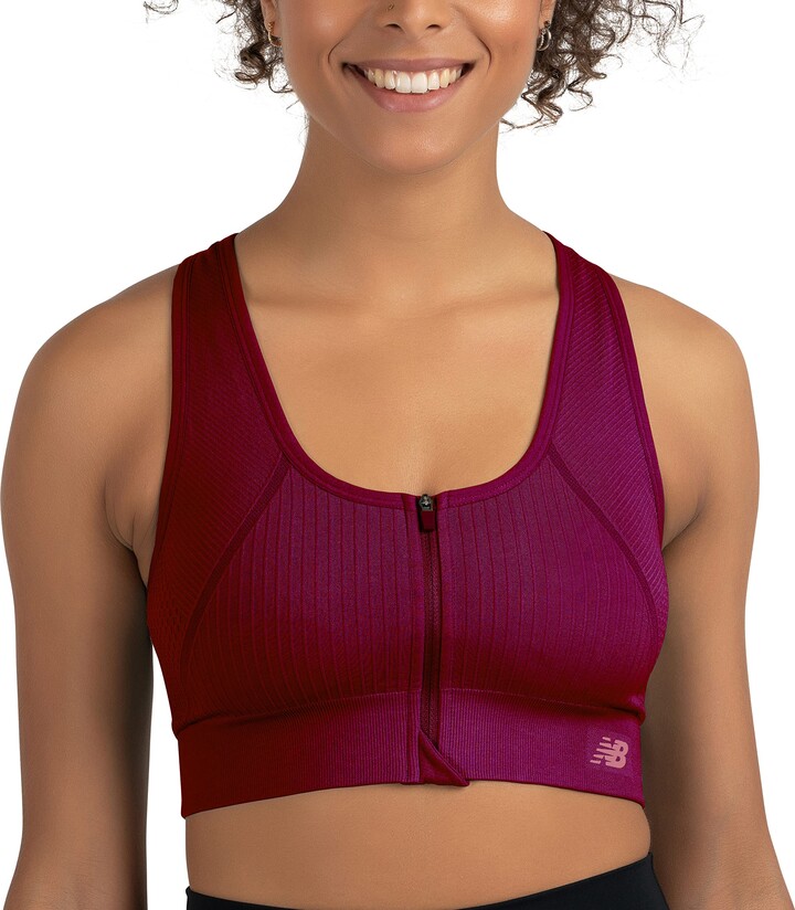 New Balance Women's Seamless Medium Impact Textured Zip Up Sport Bra and  Removable Cups - ShopStyle