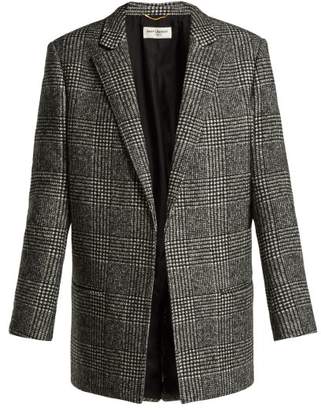 Saint Laurent Prince Of Wales Check Wool Blend Jacket - Womens - Grey Multi