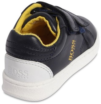 HUGO BOSS Logo Print Leather Strap Sneakers