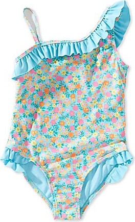 Breaking Waves Little Girls One-Shoulder Sleeveless Ditsy-Floral-Printed One-Piece Swimsuit