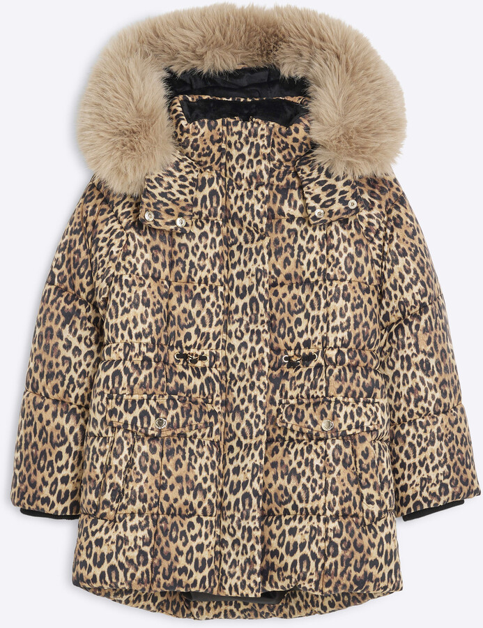 River Island Girls Brown Leopard Print Hooded Padded Coat ShopStyle