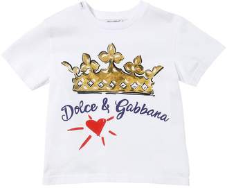 Dolce & Gabbana Crown Print Cotton Jersey T-Shirt